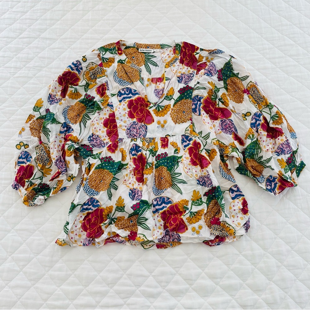NWT Roller Rabbit Cheri Floral Sasoka Tunic Blouse Top